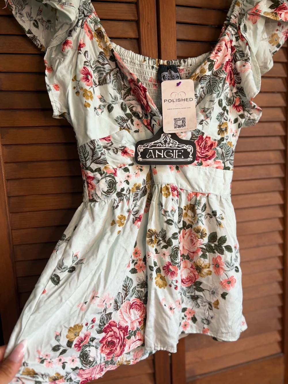Angie Mint Green Floral Ruffle-Sleeve Tunic